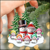 Granparents/Parents Snowmen With Baby Kids In Pine Tree Forest - Personalized Shape Ornament - NTD22NOV23KL2