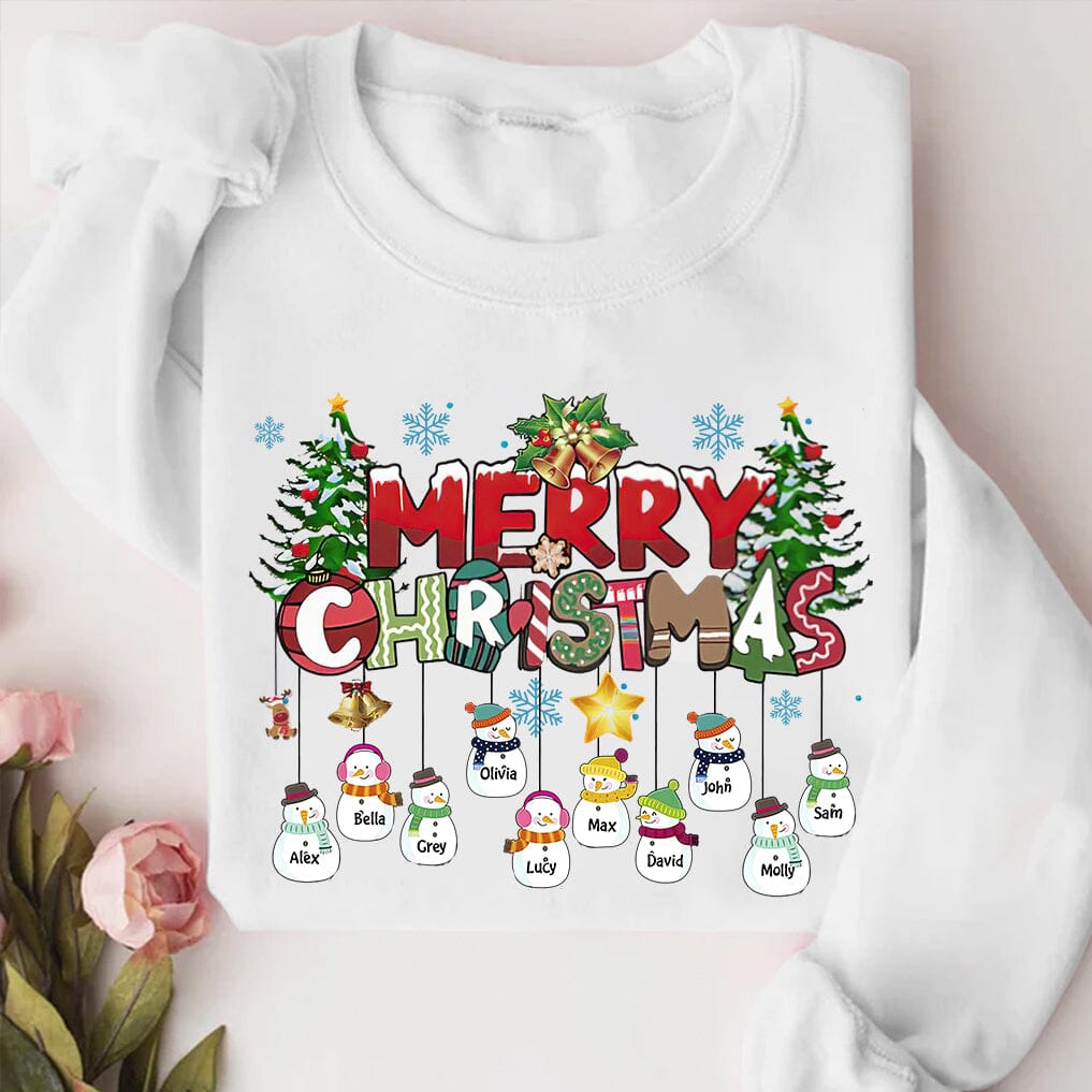 Merry Christmas Custom Snowman Kids - Personalized Sweatshirt For Grandma/Mom - NTD23OCT23TT2 White T-shirt and Hoodie HumanCustom - Unique Personalized Gifts Made Just for You 