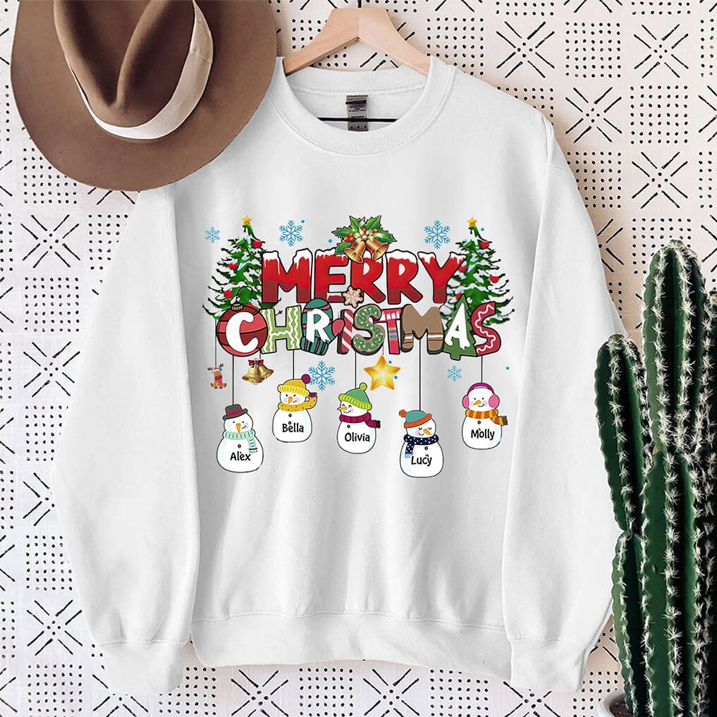 Merry Christmas Custom Snowman Kids - Personalized Sweatshirt For Grandma/Mom - NTD23OCT23TT2 White T-shirt and Hoodie HumanCustom - Unique Personalized Gifts Made Just for You 