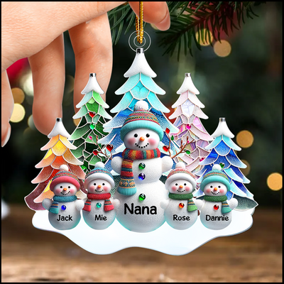 Nana/Mom Snowman With Baby Kids - Personalized Acrylic Ornament - NTD25OCT23KL1