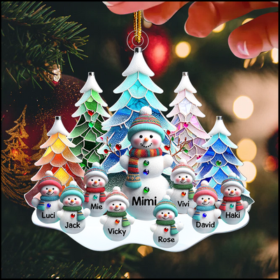 Nana/Mom Snowman With Baby Kids - Personalized Acrylic Ornament - NTD25OCT23KL1