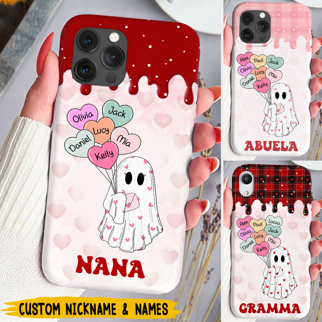 Personalized Silicon Phone Case For Grandma/Mom Custom Valentines Ghost With Heart Balloon Kids - NTD26DEC23VA1