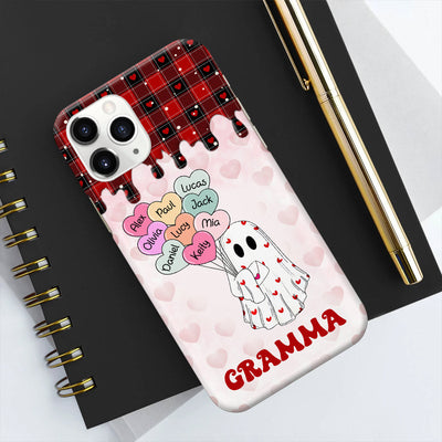 Personalized Silicon Phone Case For Grandma/Mom Custom Valentines Ghost With Heart Balloon Kids - NTD26DEC23VA1