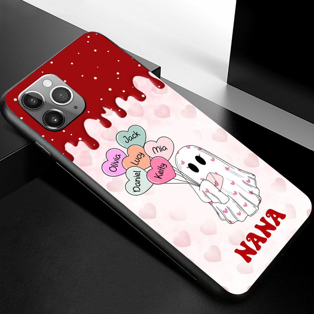 Personalized Silicon Phone Case For Grandma/Mom Custom Valentines Ghost With Heart Balloon Kids - NTD26DEC23VA1