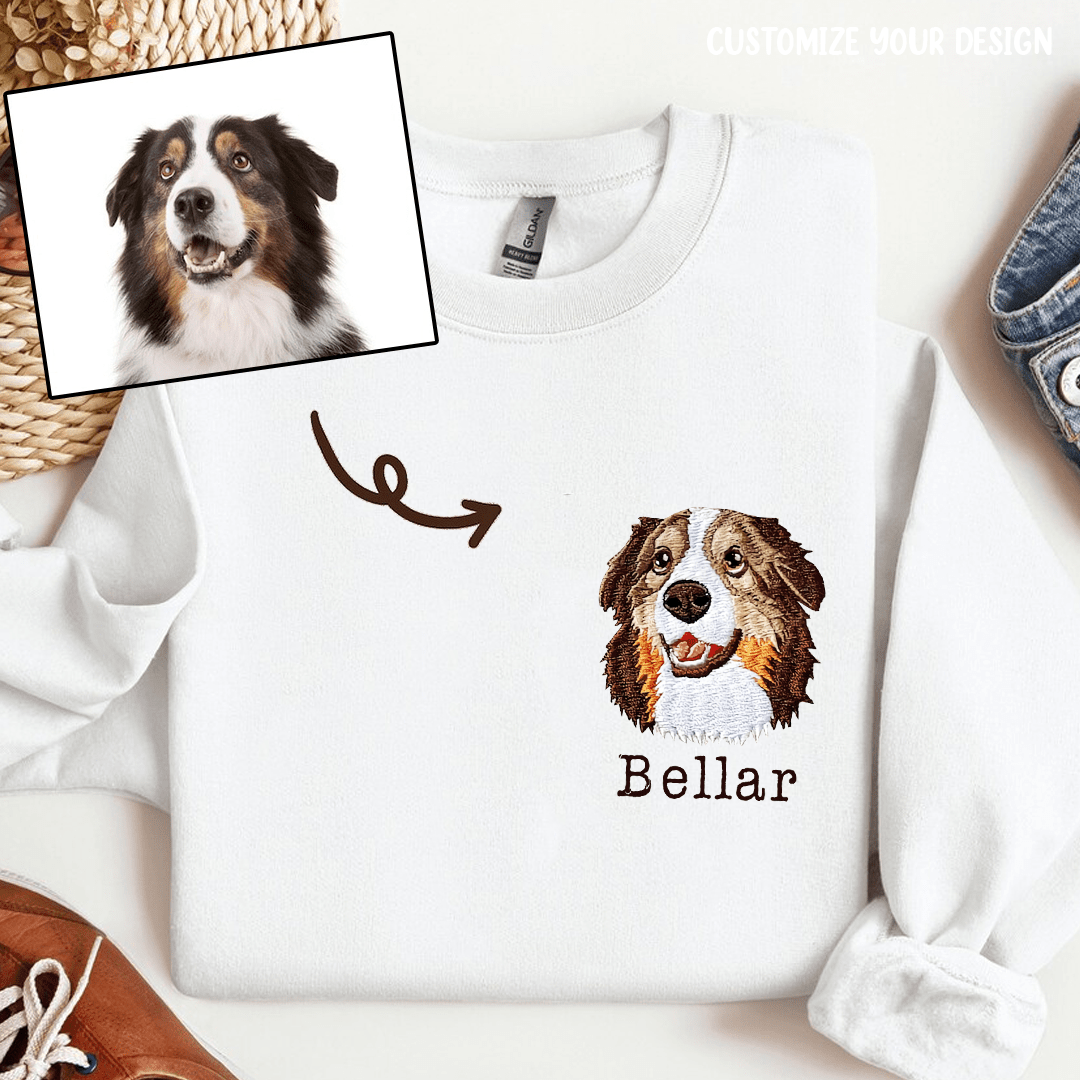 Custom Dog Portrait Embroidered Sweatshirt, Personalized Pet Face and Pet name Sweatshirt, Custom gift - NTD272NOV23KL1 Embroidered Sweatshirt HumanCustom - Unique Personalized Gifts Made Just for You 