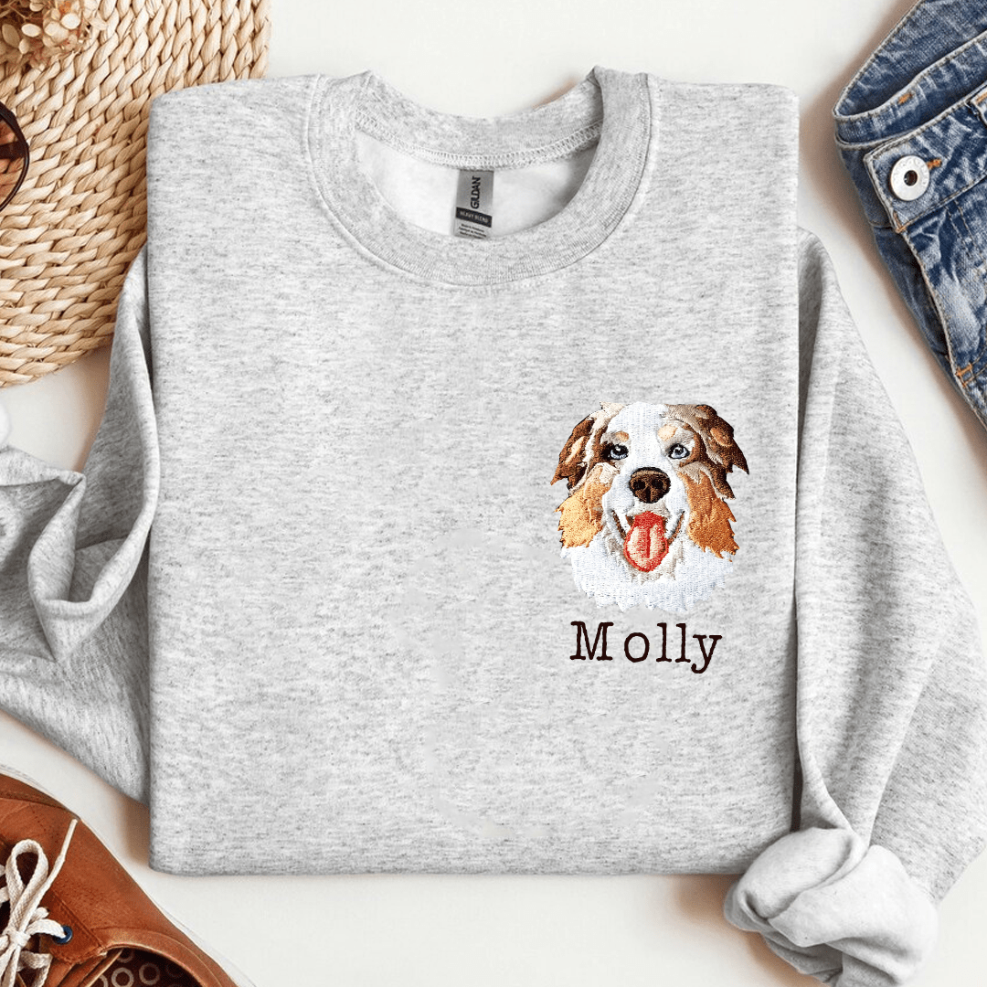 Custom Dog Portrait Embroidered Sweatshirt, Personalized Pet Face and Pet name Sweatshirt, Custom gift - NTD272NOV23KL1 Embroidered Sweatshirt HumanCustom - Unique Personalized Gifts Made Just for You 