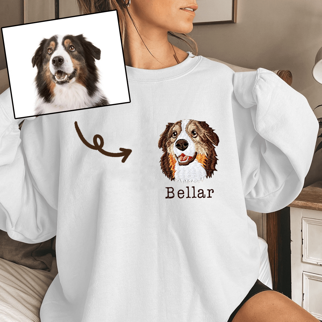 Custom Dog Portrait Embroidered Sweatshirt, Personalized Pet Face and Pet name Sweatshirt, Custom gift - NTD272NOV23KL1 Embroidered Sweatshirt HumanCustom - Unique Personalized Gifts Made Just for You 