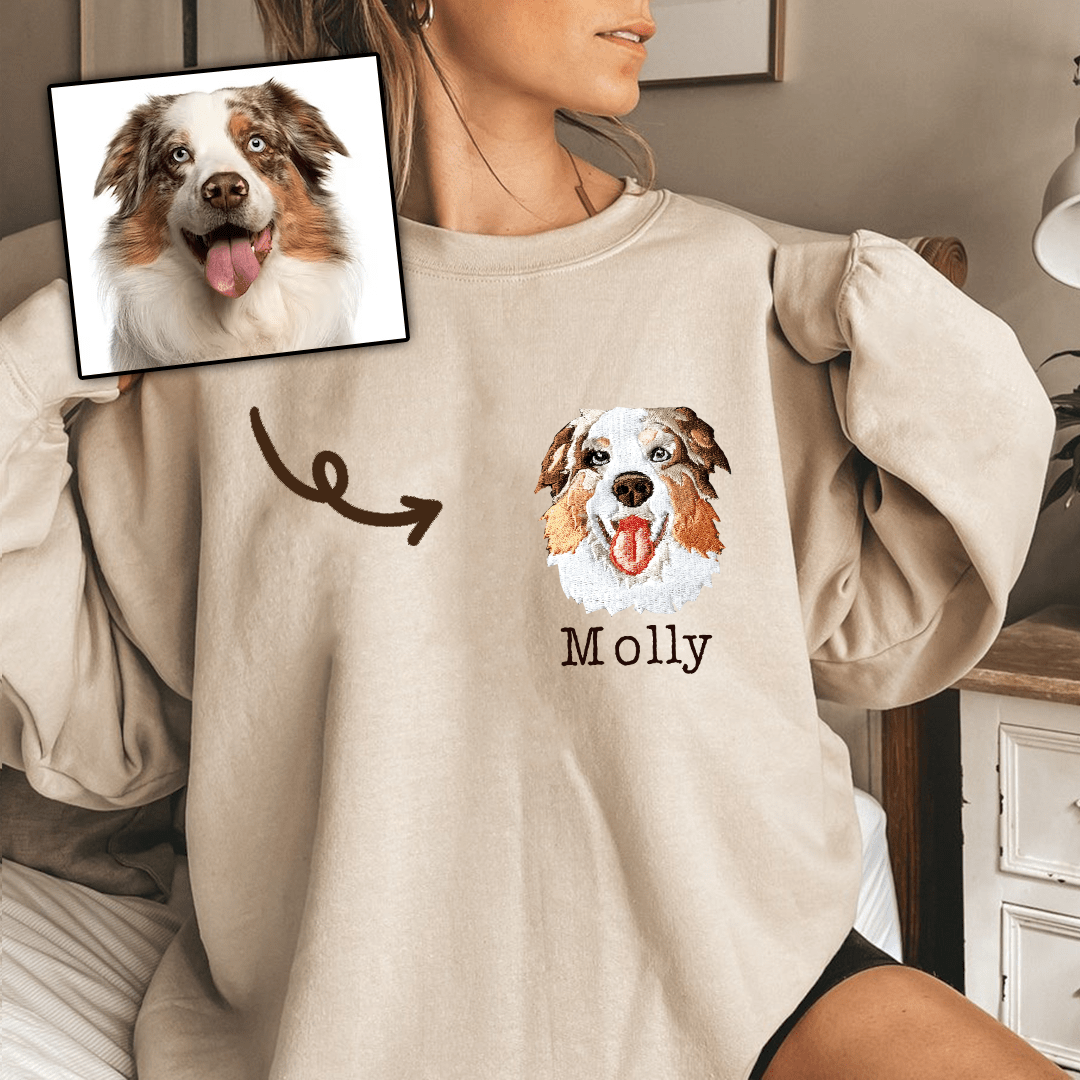 Custom Dog Portrait Embroidered Sweatshirt, Personalized Pet Face and Pet name Sweatshirt, Custom gift - NTD272NOV23KL1 Embroidered Sweatshirt HumanCustom - Unique Personalized Gifts Made Just for You 