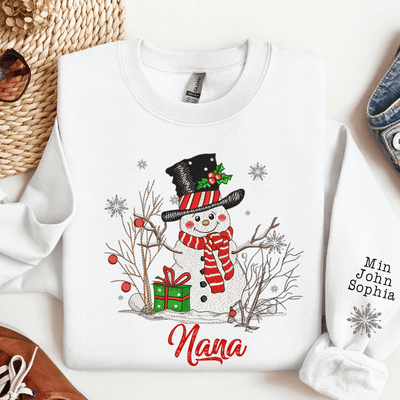 Personalized Christmas Embroidery Sweatshirt - Snowman Custom Grandma/Mom - NTD27NOV23KL2 Embroidered Sweatshirt HumanCustom - Unique Personalized Gifts Made Just for You