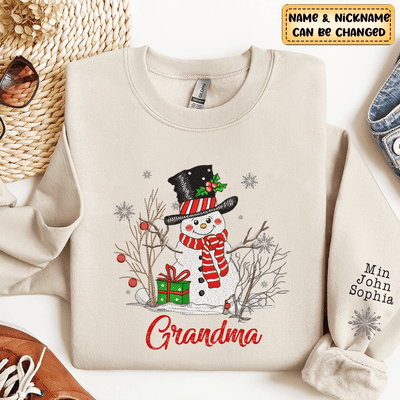 Personalized Christmas Embroidery Sweatshirt - Snowman Custom Grandma/Mom - NTD27NOV23KL2 Embroidered Sweatshirt HumanCustom - Unique Personalized Gifts Made Just for You