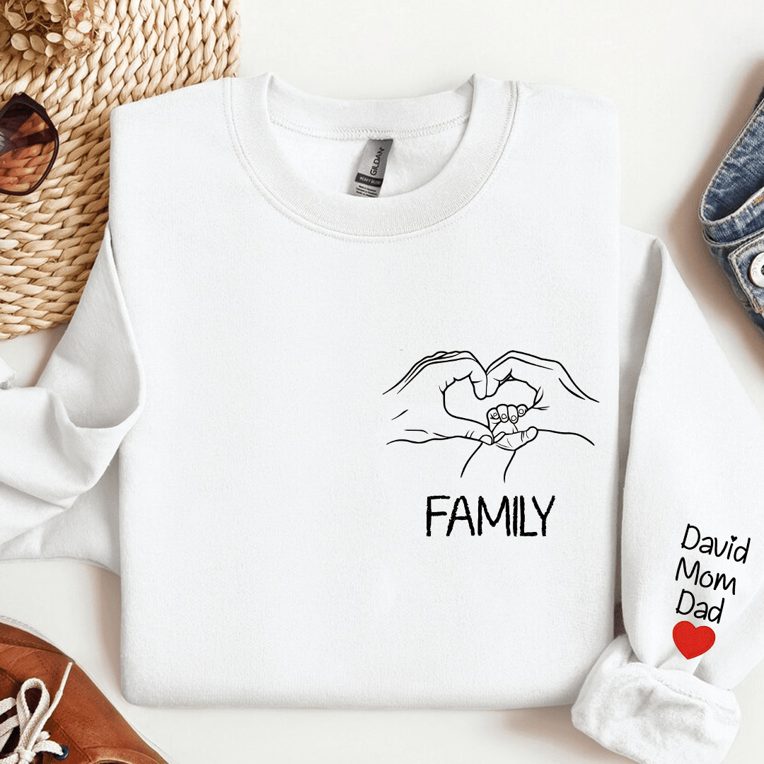 Personalized Embroidered Sweatshirt Family Hands Heart - NTD28NOV23KL1 Embroidered Sweatshirt HumanCustom - Unique Personalized Gifts Made Just for You 