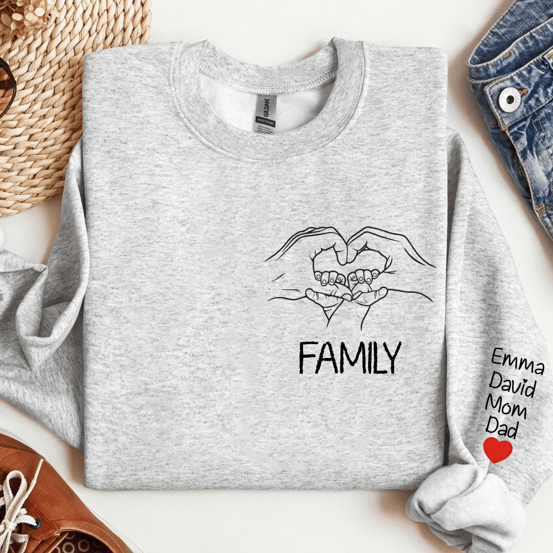 Personalized Embroidered Sweatshirt Family Hands Heart - NTD28NOV23KL1 Embroidered Sweatshirt HumanCustom - Unique Personalized Gifts Made Just for You 