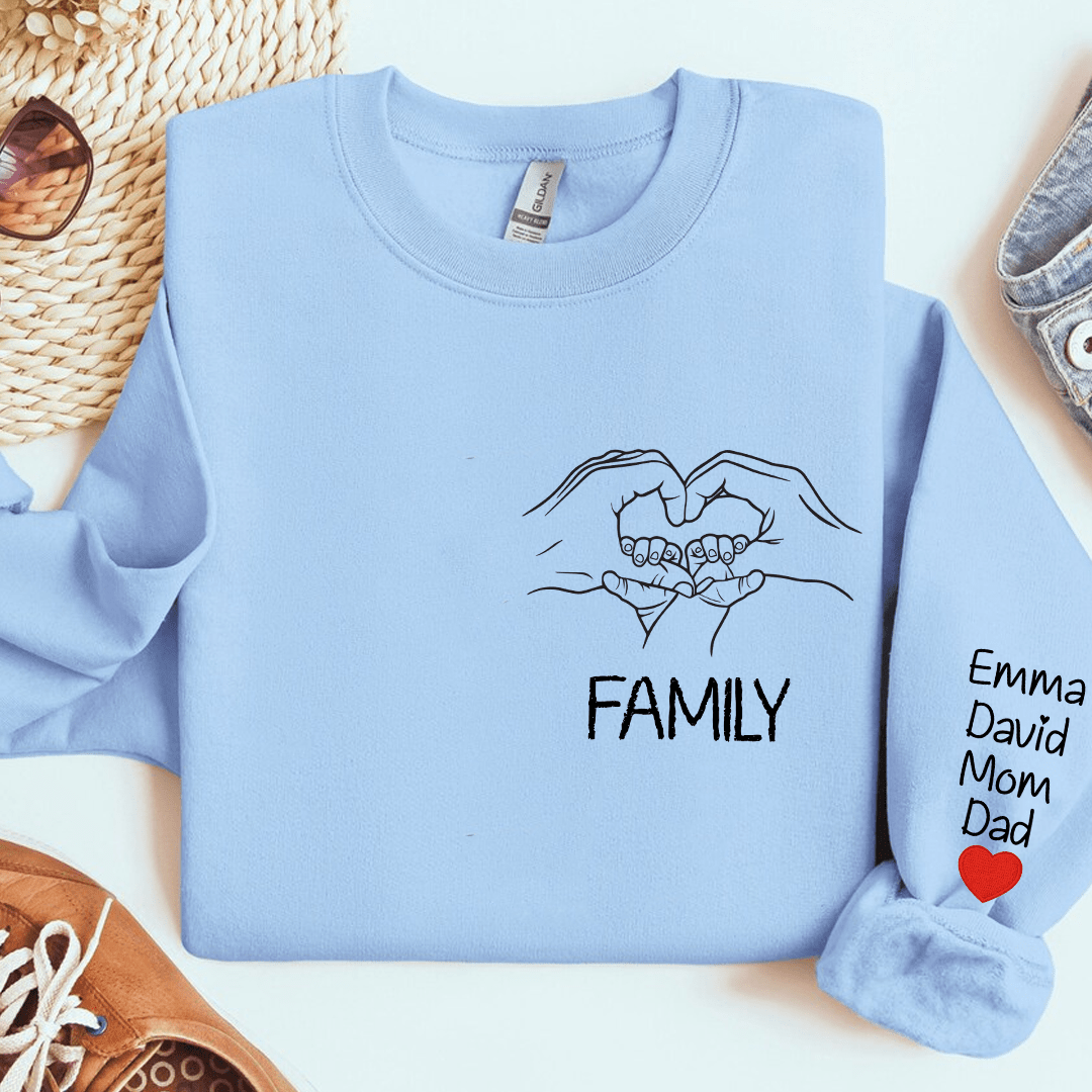 Personalized Embroidered Sweatshirt Family Hands Heart - NTD28NOV23KL1 Embroidered Sweatshirt HumanCustom - Unique Personalized Gifts Made Just for You 