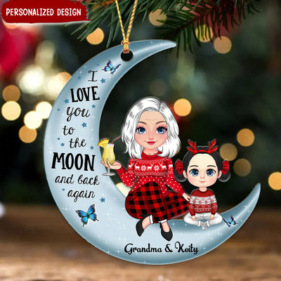 Grandma & Grandkid On Moon Christmas Gift Personalized Acrylic Ornament - NTD30AUG23VA1