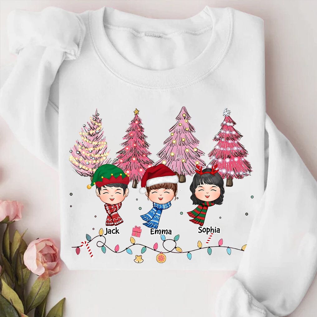 Personalized Christmas Pine Tree T Shirt/Hoodie/Sweatshirt For Grandma/Mom - Customize Kids - NTD30OCT23TT1 White T-shirt and Hoodie HumanCustom - Unique Personalized Gifts Made Just for You 