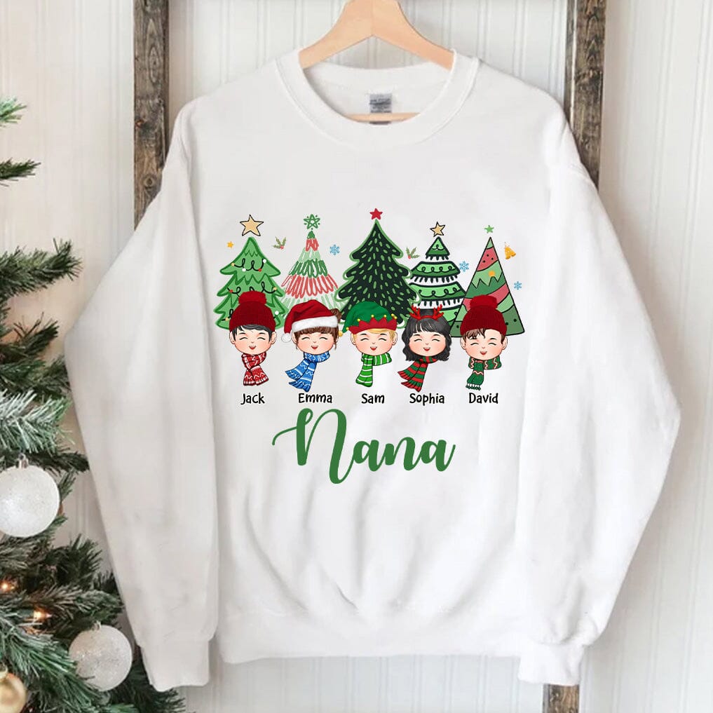 Personalized Pine Tree Christmas Sweatshirt - Custom Cute Kids - Gift For Grandma/Mom - NTD30OCT23TT2 White T-shirt and Hoodie HumanCustom - Unique Personalized Gifts Made Just for You 