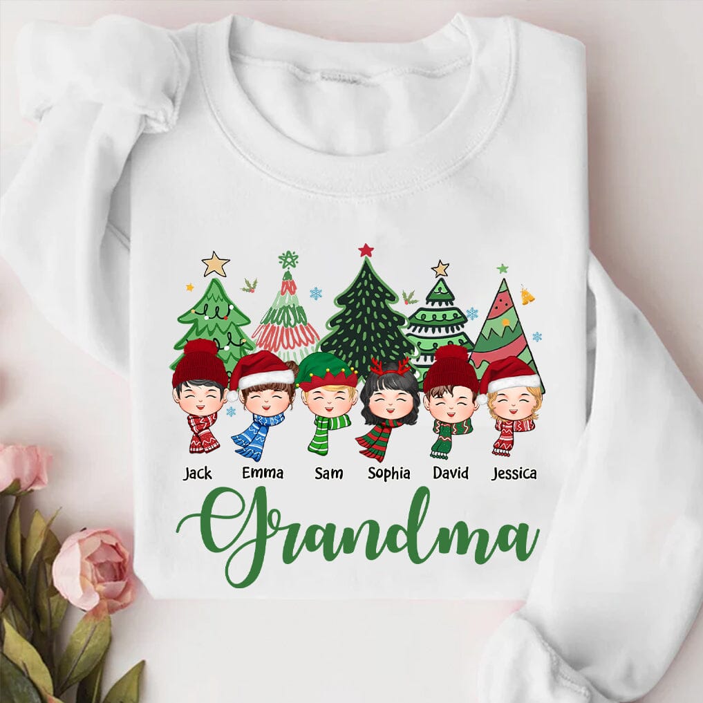 Personalized Pine Tree Christmas Sweatshirt - Custom Cute Kids - Gift For Grandma/Mom - NTD30OCT23TT2 White T-shirt and Hoodie HumanCustom - Unique Personalized Gifts Made Just for You 