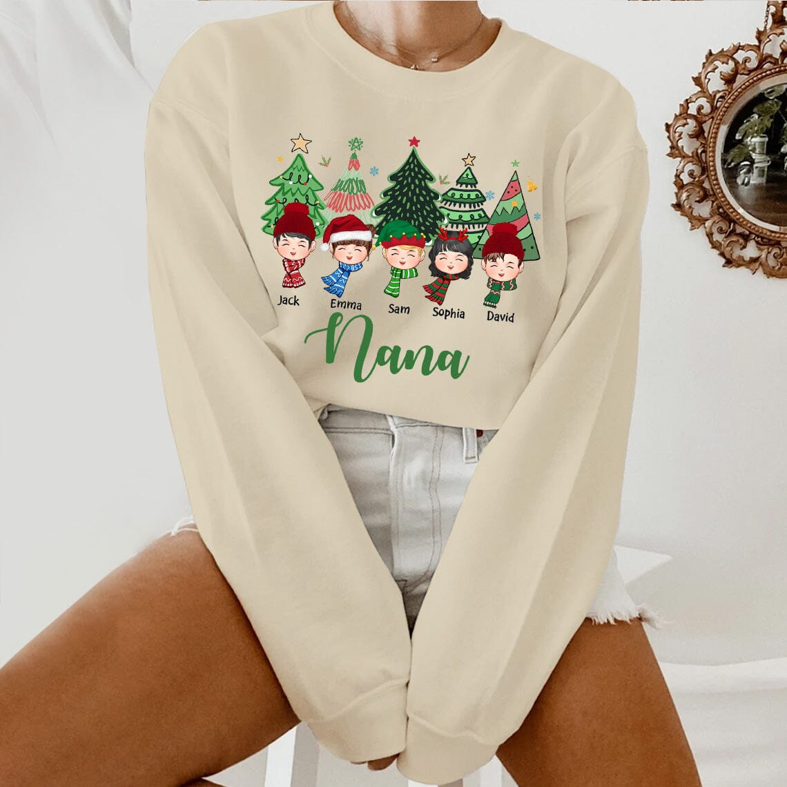 Personalized Pine Tree Christmas Sweatshirt - Custom Cute Kids - Gift For Grandma/Mom - NTD30OCT23TT2 White T-shirt and Hoodie HumanCustom - Unique Personalized Gifts Made Just for You 