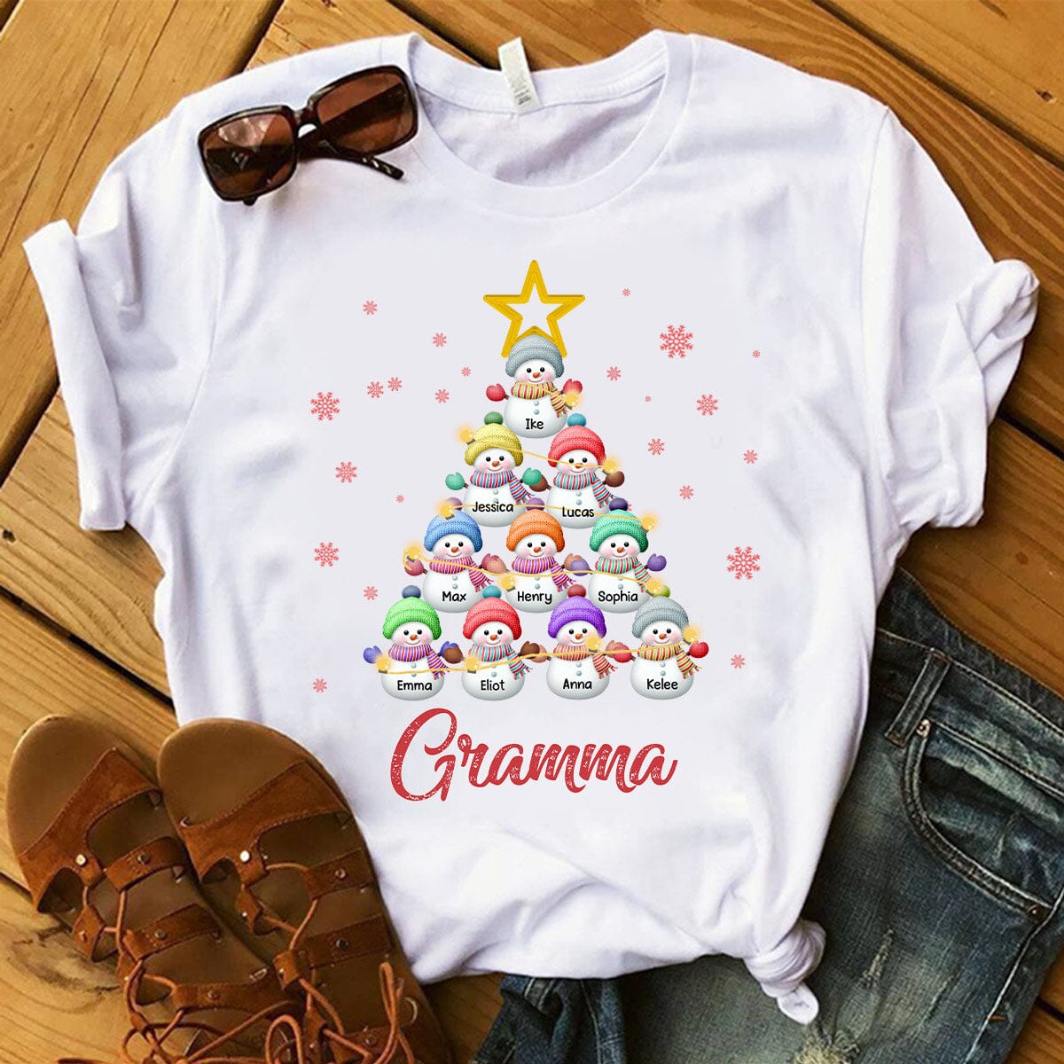 Snowman Kids Pine Tree T-Shirt For Grandma/Mom - Personalized Design - NTD30OCT23VA1 White T-shirt and Hoodie HumanCustom - Unique Personalized Gifts Made Just for You Classic Tee White S