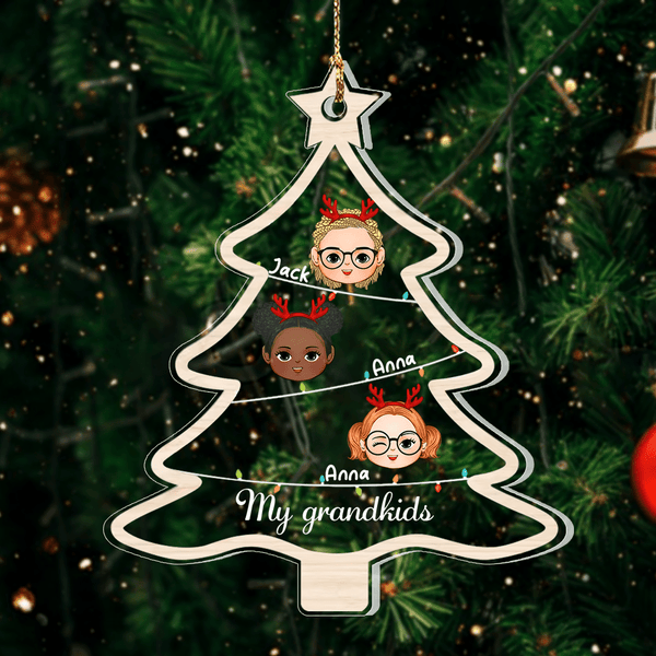 Cute Kids On Christmas Tree Personalized Ornament - Custom Grandkids N ...