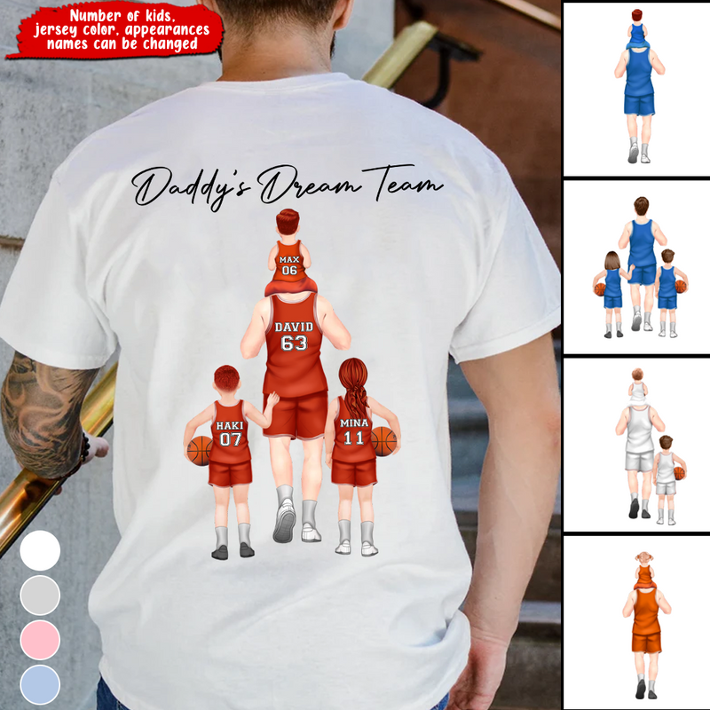 Discover Basketball Daddy's Dream Team With Kids Personalized Back Print T-shirt