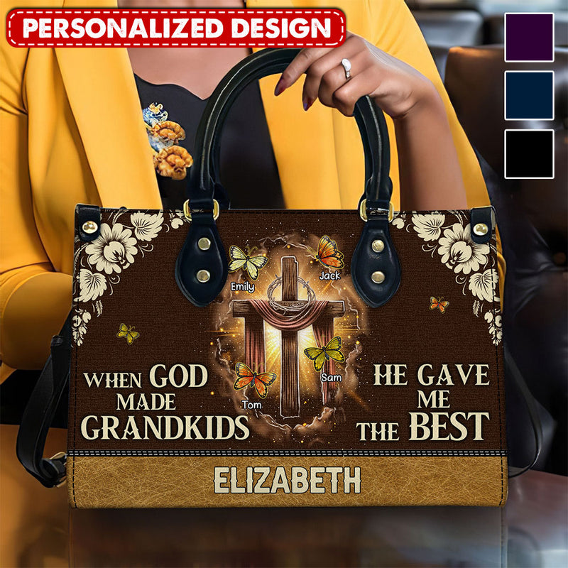 Discover God Gave Me The Best Grandkids Personalized Leather Handbag