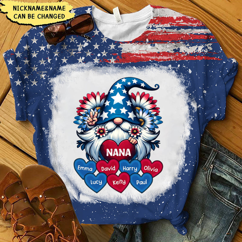 Discover Gnome Grandma, Mom With Heart Kid Name Personalized 3D T-Shirt