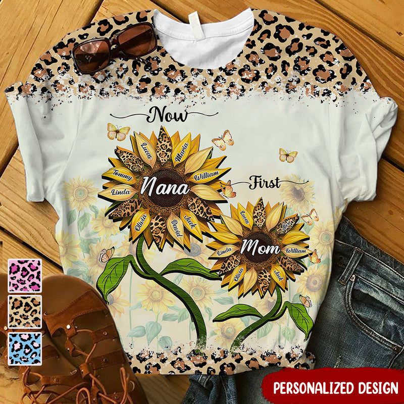 Discover First Mom Now Grandma Sunflower Kid Name Personalized 3D T-shirt