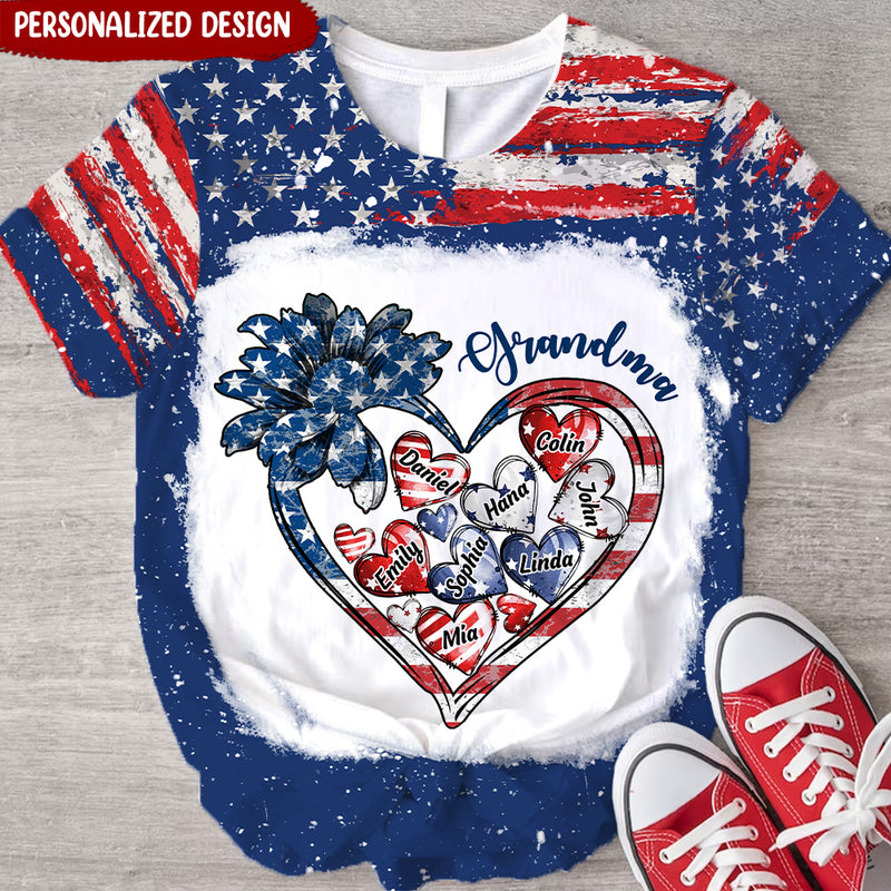 Sunflower Heart American Flag Pattern Loading Heart Kid Name Personalized 3D Shirt