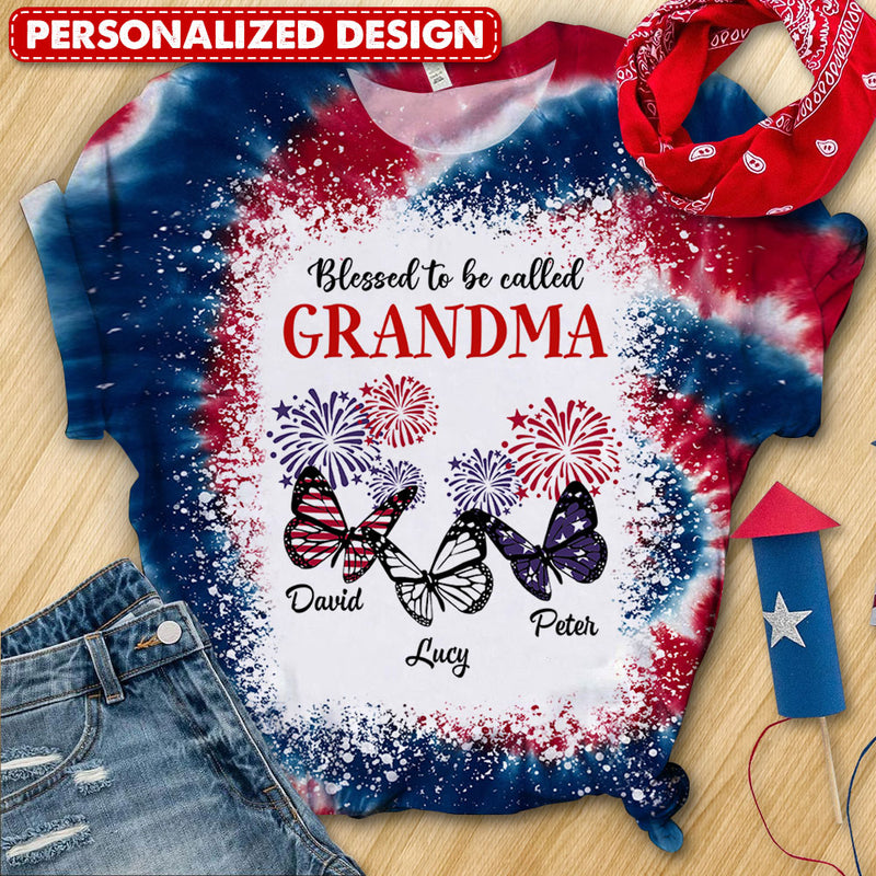Discover Blessed To Be Called Grandma Butterfly Kid Name Personalized 3D T-shirt