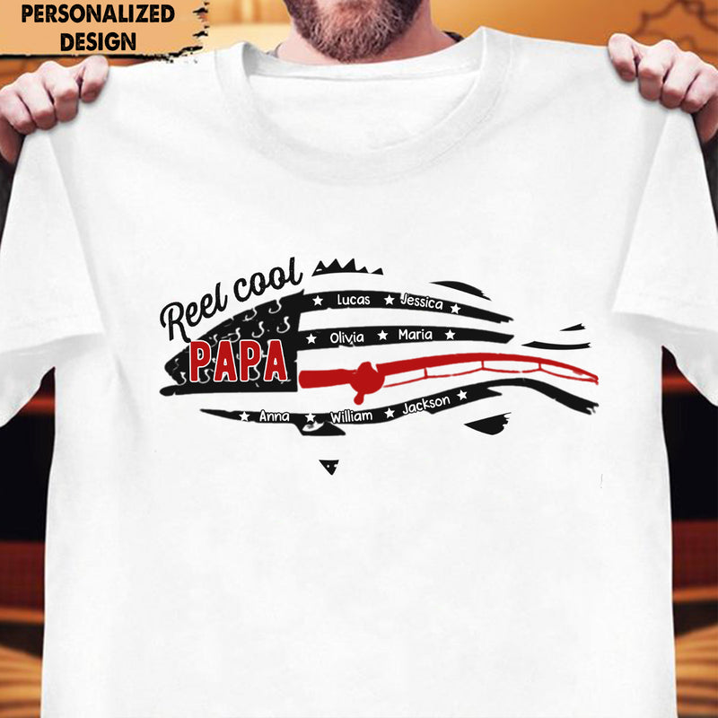 Reel Cool Dad Fishing Kid Name Personalized T-shirt