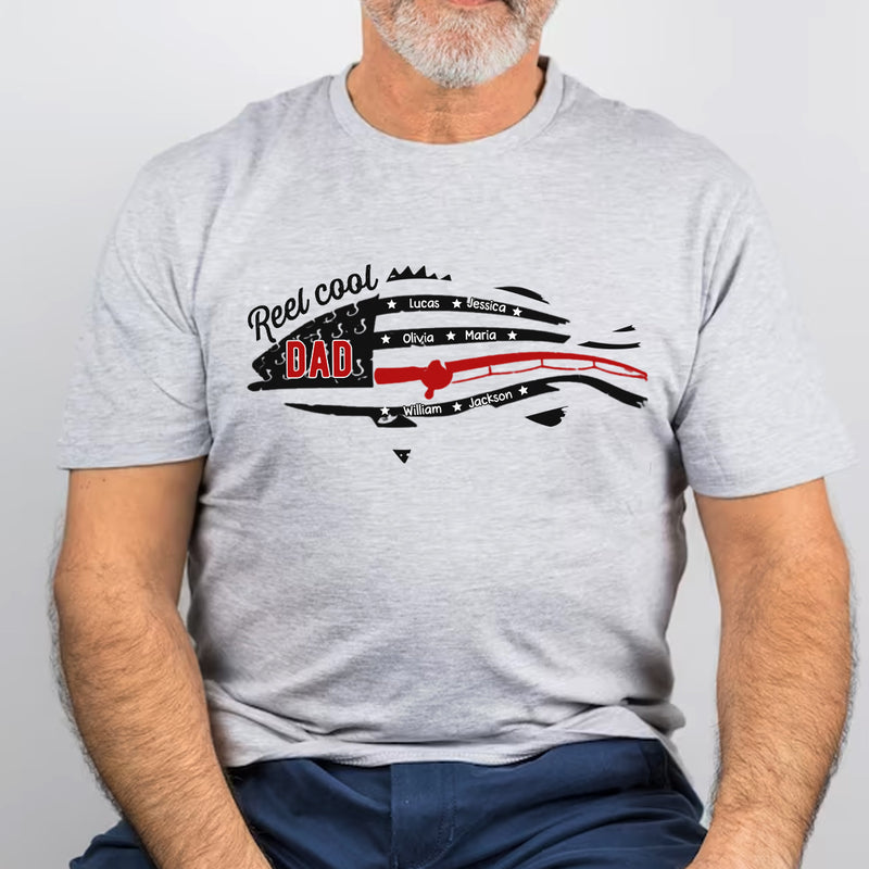 Reel Cool Dad Fishing Kid Name Personalized T-shirt
