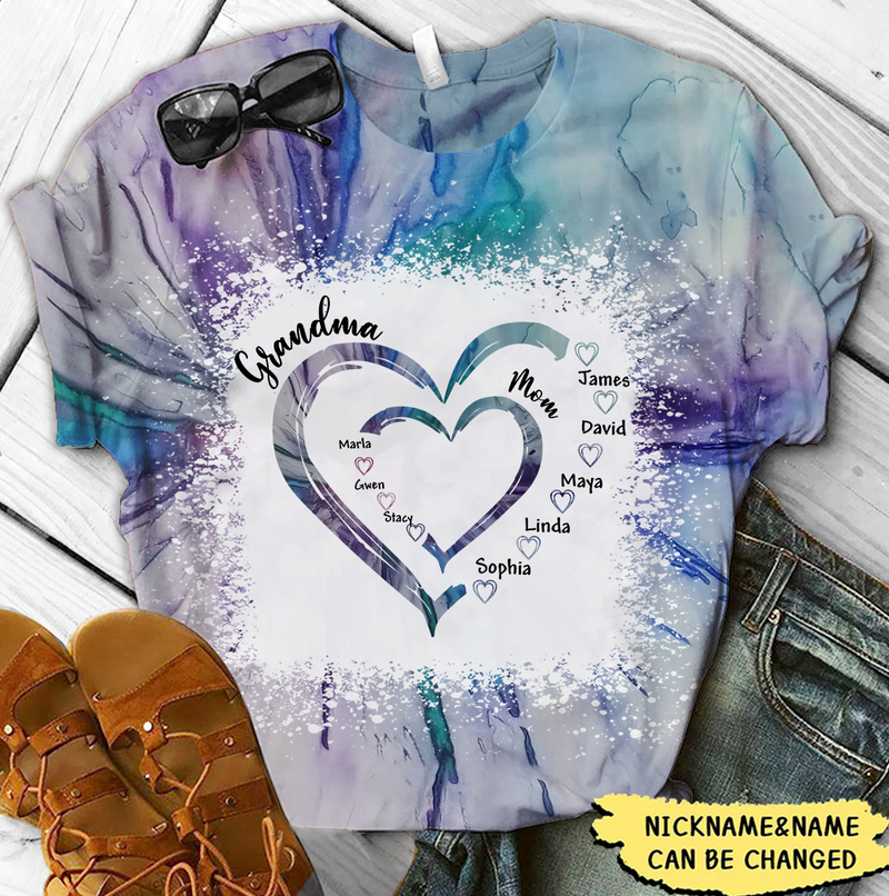 Discover Grandma Heart Mom Heart With Kid Names Personalized 3D T-shirt