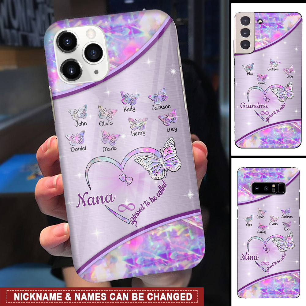Sparking Grandma Butterfly Blessed To Be Called Personalized Glass Phone Case NTK20JUN24VA2