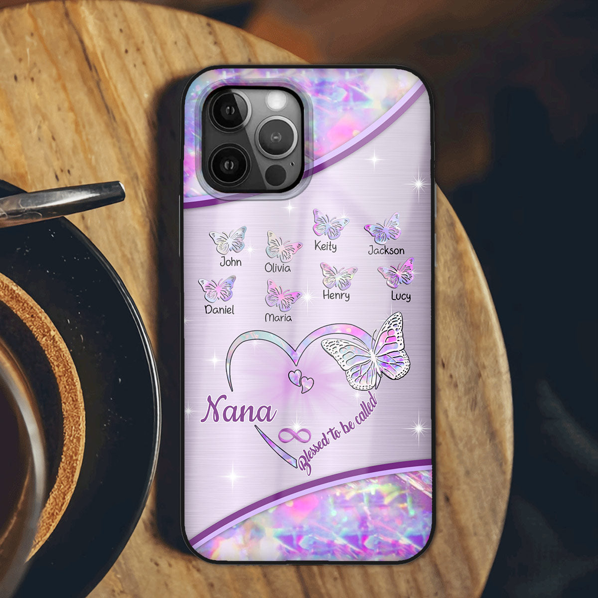Sparking Grandma Butterfly Blessed To Be Called Personalized Glass Phone Case NTK20JUN24VA2