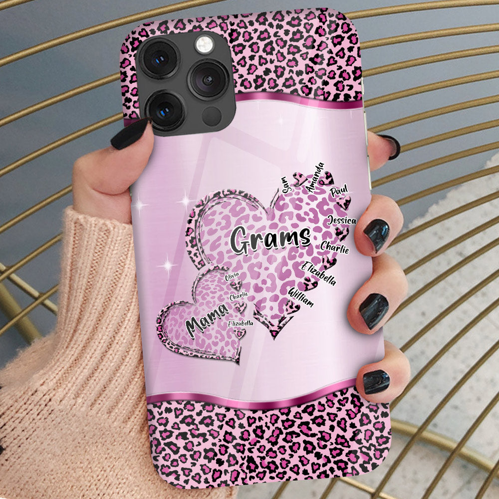 Two Heart Grandma And Mom With Kid Names Personalized Glass Phone Case NTK21JUN24VA2