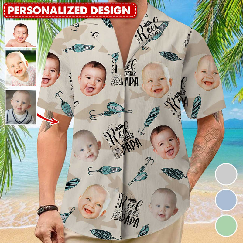 Discover Reel Cool Dad Upload Photo Personalized Hawaiian Shirt