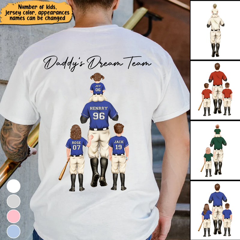 Discover Baseball Daddy's Dream Team With Kids Personalized Back Print T-shirt