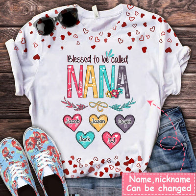 Blessed To be Called Grandma, Nana And Sweet Heart Grandkids Personalized 3D T-Shirt & Hoodie NTN02FEB23CT1 3D T-shirt Humancustom - Unique Personalized Gifts Unisex Tee S