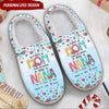 First Mom Now Nana Kid and Grandkids Custom Names Flower Pattern Personalized Plush Slipper NTN03NOV22VA2 Plush Slipper Humancustom - Unique Personalized Gifts For man US4(EU38)