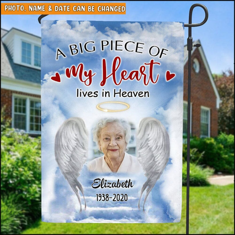 Discover Personalized Memorial A big Piece Of My Heart Lives In Heaven Custom Photo Flag