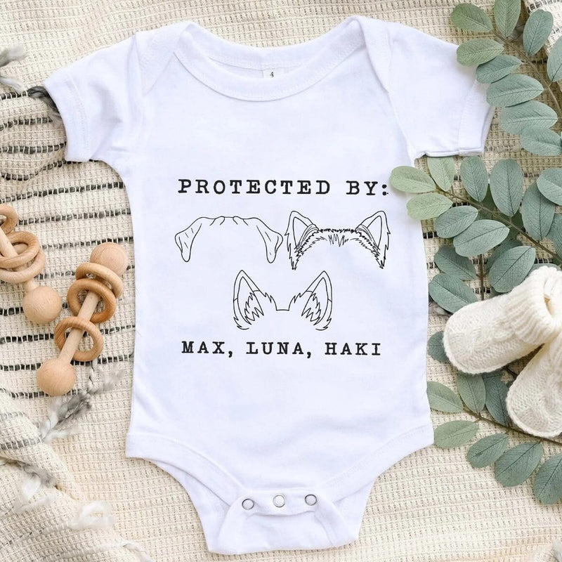 Discover Protected By Dog Personalized Baby Onesie, Custom Dog Breed