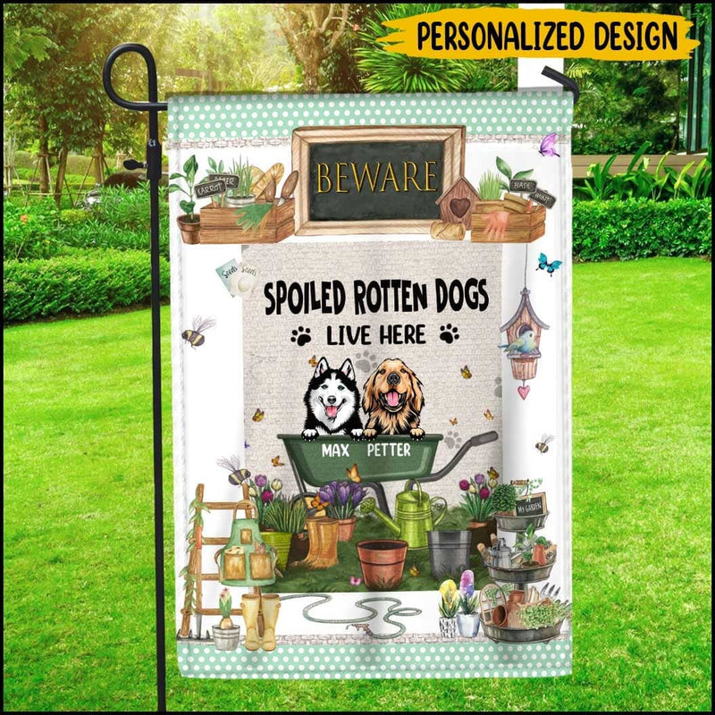 Discover Beware Spoiled Rotten Dogs Live Here Personalized Garden Flag For Dog Lovers