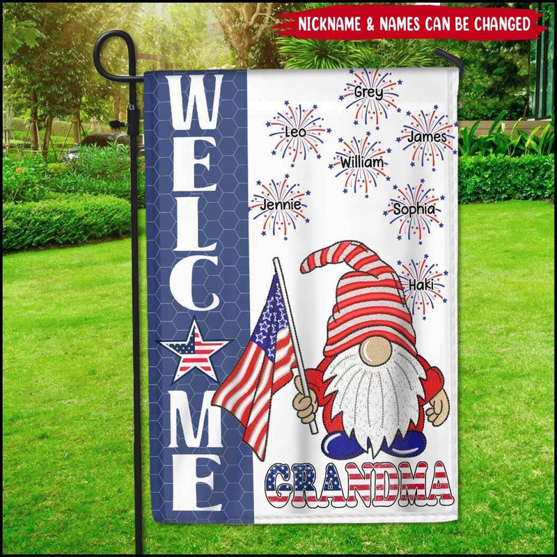 Discover 4th Of July Welcome Grandma Gnome Firecrackers Grandkids Personalized Flag