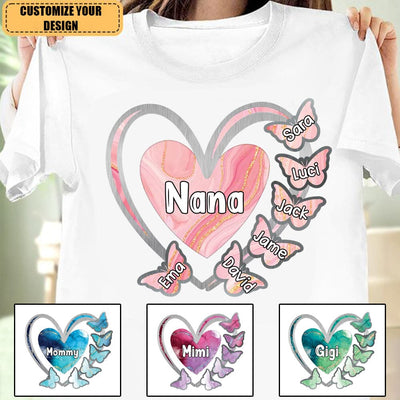 Grandma, Mom, Nana Heart Butterfly Kids - Personalized T-Shirt & Hoodie NTN20JUN23NA1