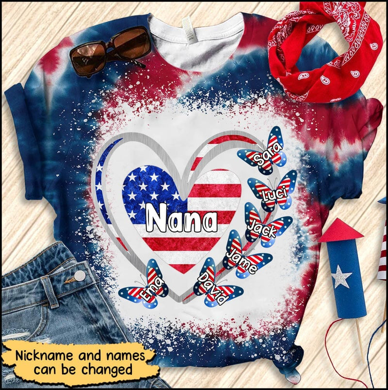 Discover Grandma, Mom, Nana Heart Butterfly Kids American Flag Personalized 3D T-Shirt