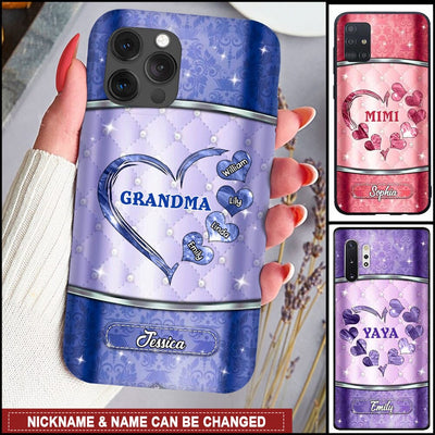 Sparkling Grandma- Mom With Sweet Heart Kids, Multi Colors Personalized Glass Phone Case NTN22SEP22TP1 Glass Phone Case Humancustom - Unique Personalized Gifts