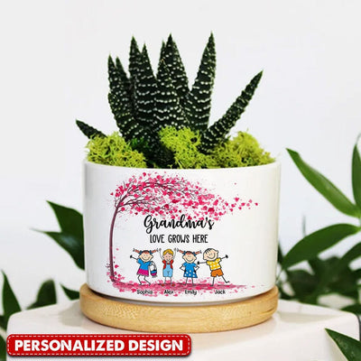 Grandma's Nana's Love Grows Here Personalized Happy Kids Ceramic Plant Pot NTN23MAR23TP1 Ceramic Plant Pot Humancustom - Unique Personalized Gifts Ceramic Pot 1 Ceramic Pot