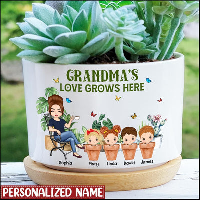 Personalized Grandma's Love Grows Here Cute Grandkids Ceramic Plant Pot NTN29MAR23XT1 Ceramic Plant Pot Humancustom - Unique Personalized Gifts Ceramic Pot 1 Ceramic Pot