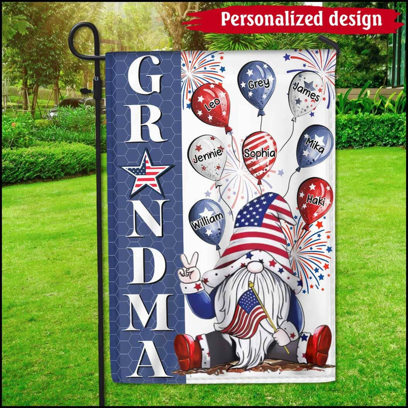 Discover Grandma Mom Gnome 4th Of July And Grandkids Balloons Personalized Flag